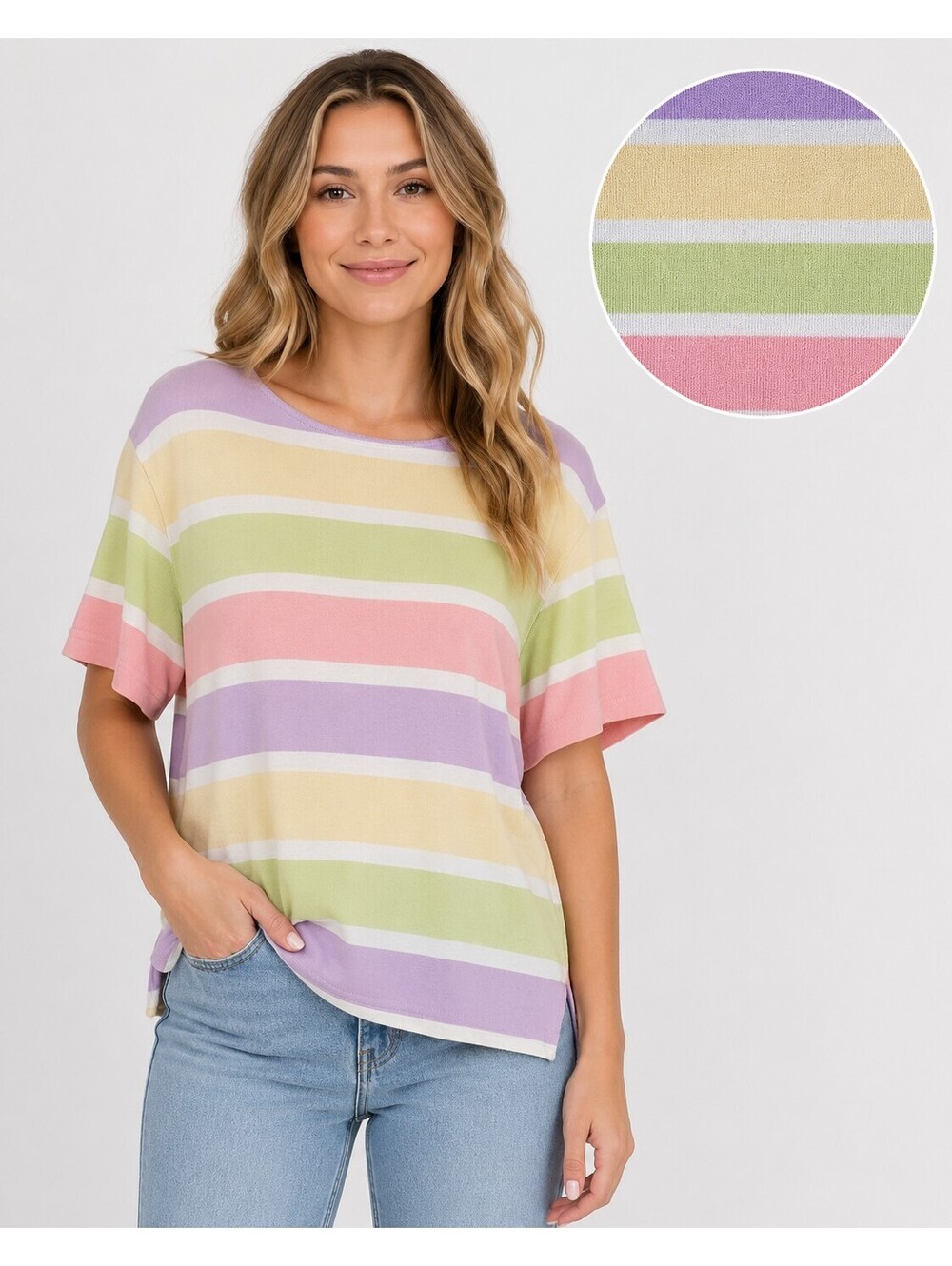 Vintage Pastel Rainbow Striped Summer Tee Short Sleeve T-shirt Vtg 80's Coquette